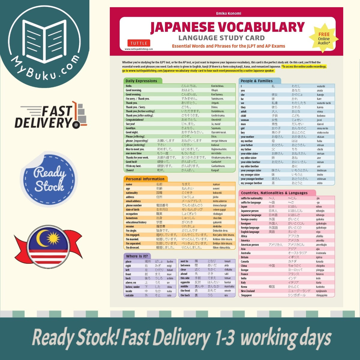 Japanese Vocabulary Language Study Card - Emiko Konomi - 9784805316115 - Tuttle Publishing